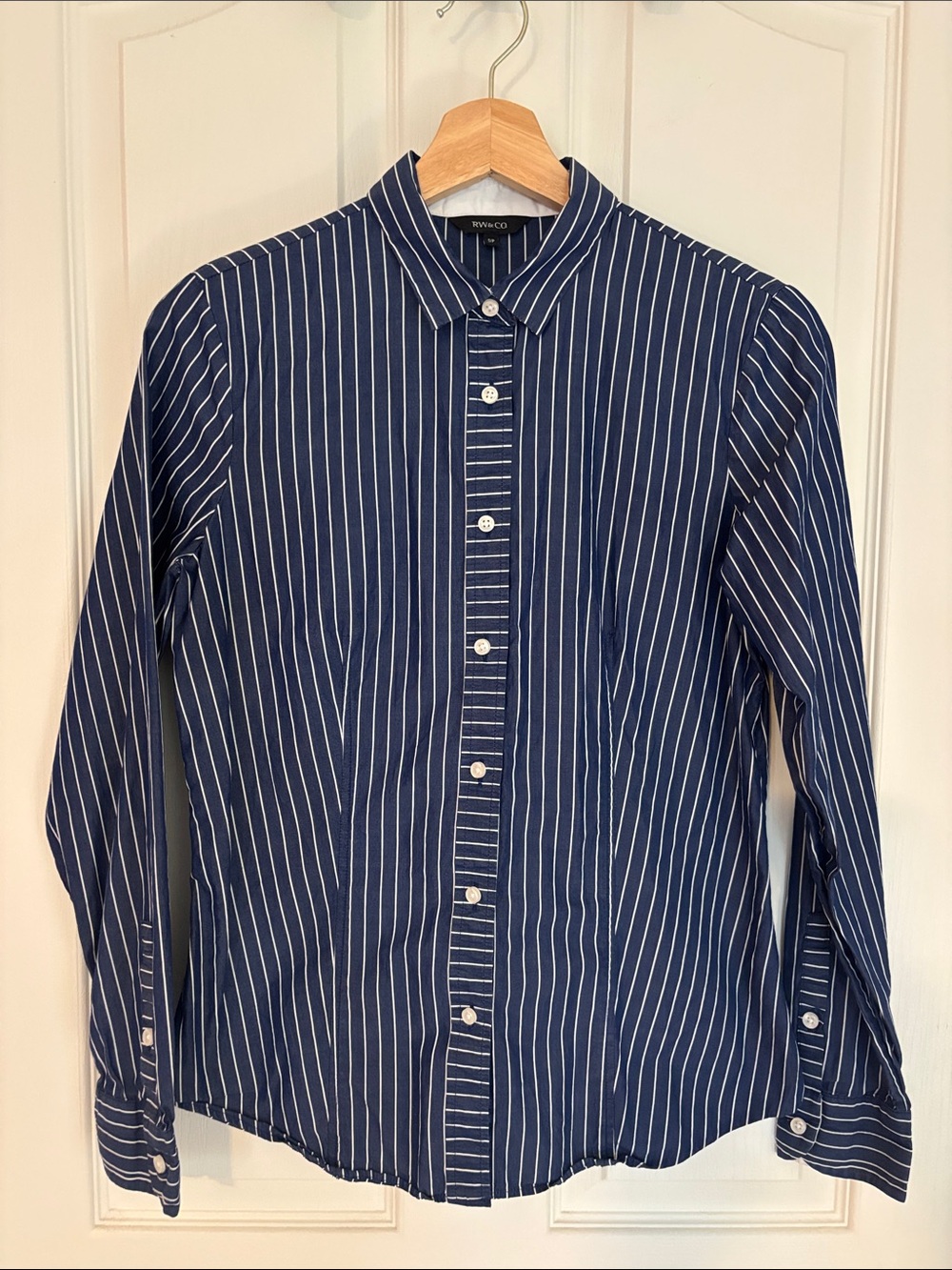 RW&CO. Navy and White Vertical Stripe Button-Up Shirt
